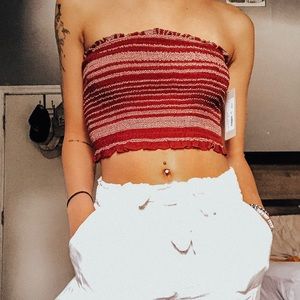 Burgundy and White stripped tube top